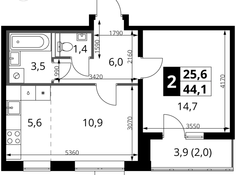 Квартира 2 комнаты 44 м² Ленинский городской округ, Россия