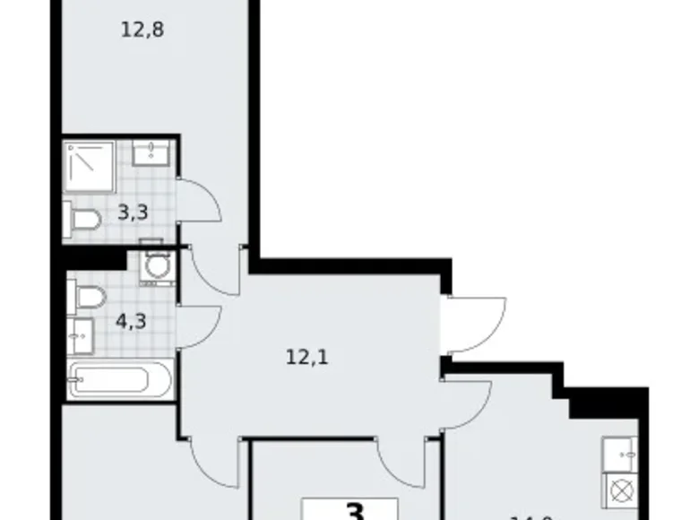 Apartamento 3 habitaciones 71 m² Troitsk, Rusia