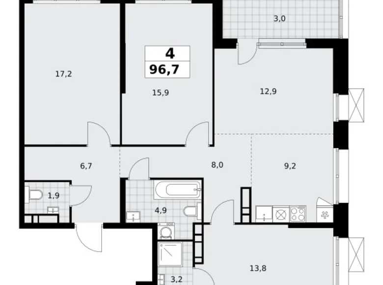 Apartamento 4 habitaciones 97 m² poselenie Sosenskoe, Rusia