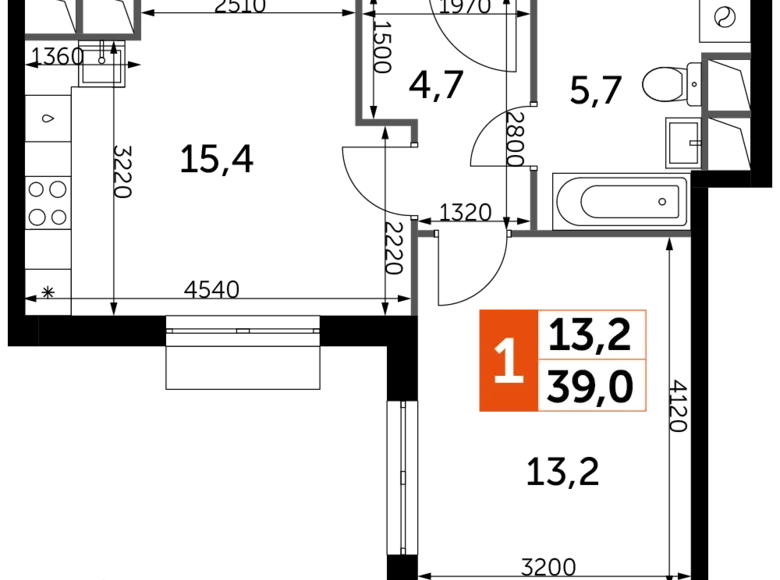 Mieszkanie 1 pokój 39 m² Razvilka, Rosja