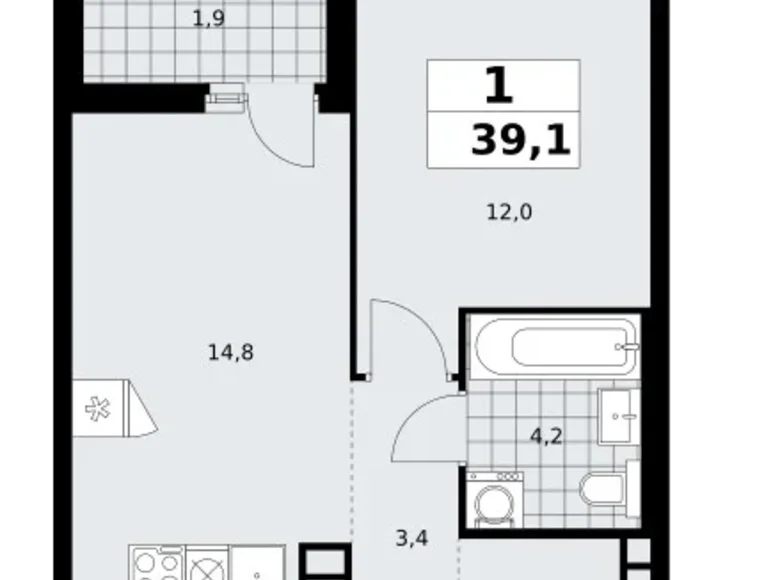 Wohnung 1 zimmer 39 m² poselenie Sosenskoe, Russland