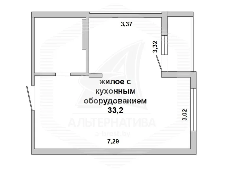1 room apartment 39 m² Muchaviecki sielski Saviet, Belarus