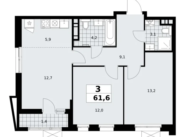 3 room apartment 62 m² poselenie Sosenskoe, Russia