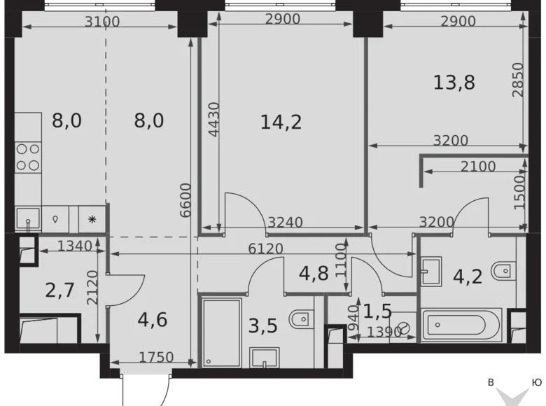Apartamento 2 habitaciones 65 m² Moscú, Rusia