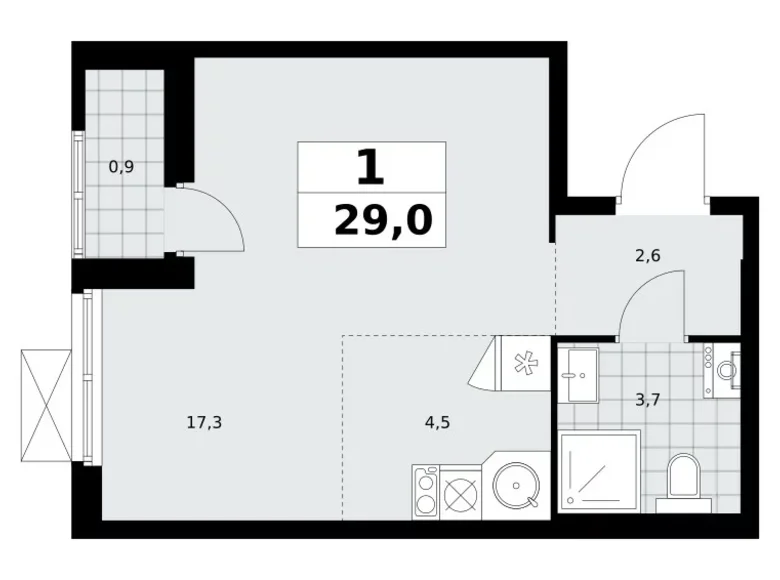 Квартира 1 комната 29 м² поселение Сосенское, Россия