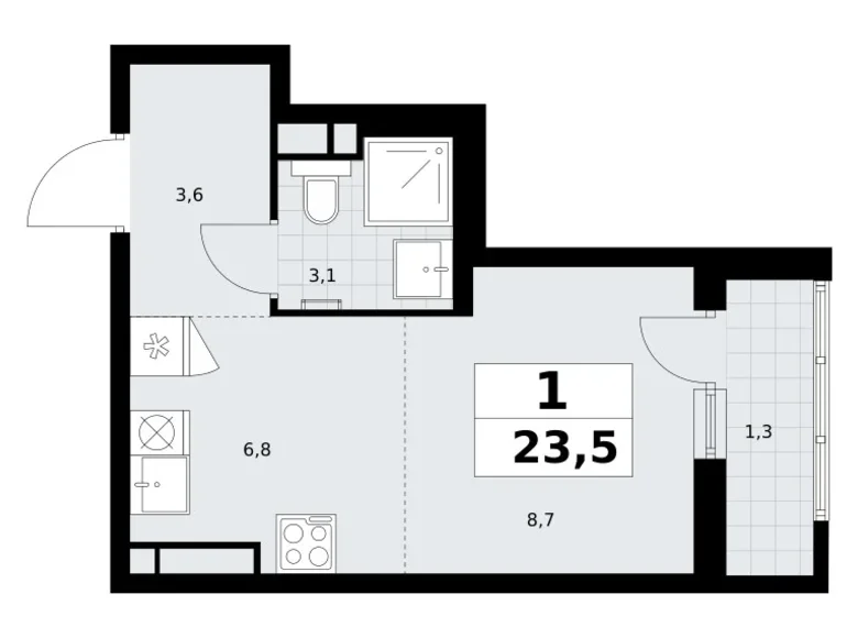 Wohnung 1 zimmer 24 m² Postnikovo, Russland