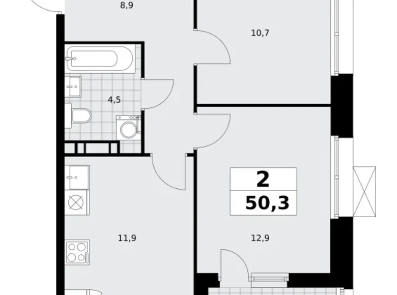 2 room apartment 50 m² poselenie Sosenskoe, Russia