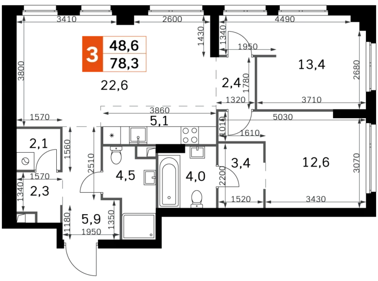 Квартира 3 комнаты 78 м² Северо-Западный административный округ, Россия