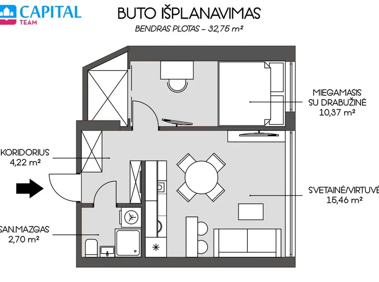 2 room apartment 39 m² Vilnius, Lithuania