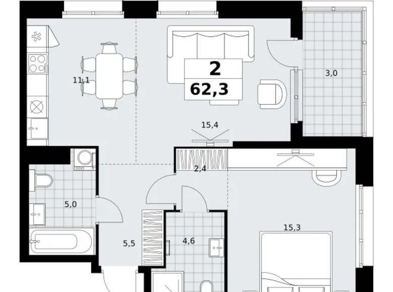 Apartamento 2 habitaciones 62 m² Kommunarka, Rusia