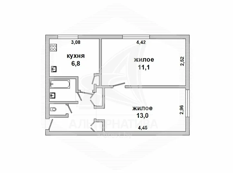 Квартира 2 комнаты 41 м² Малорита, Беларусь