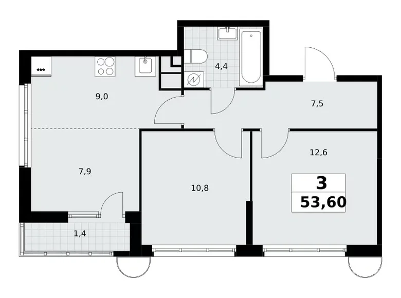 Apartamento 3 habitaciones 54 m² Postnikovo, Rusia