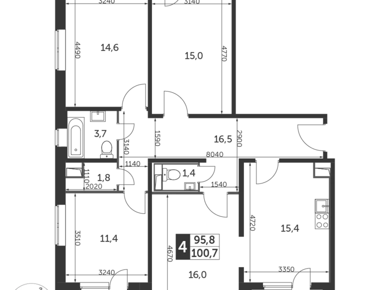 Mieszkanie 4 pokoi 101 m² Lubiercy, Rosja