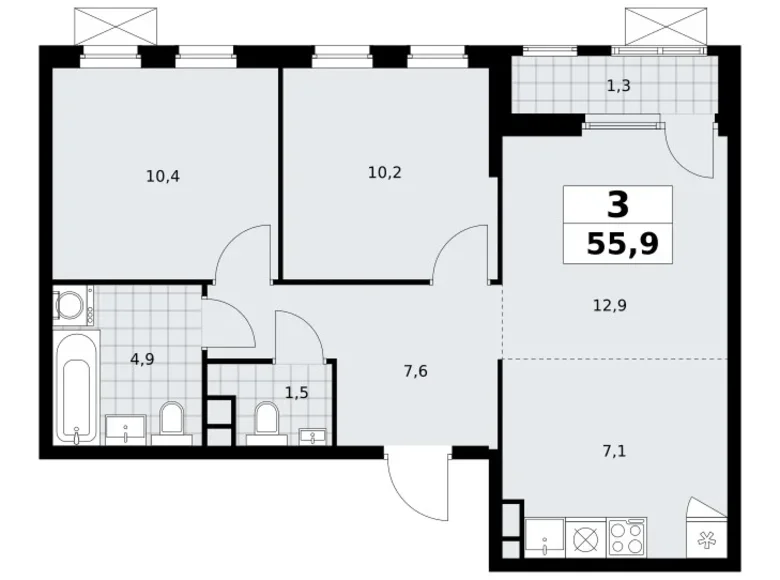 Wohnung 3 zimmer 56 m² Südwestlicher Verwaltungsbezirk, Russland