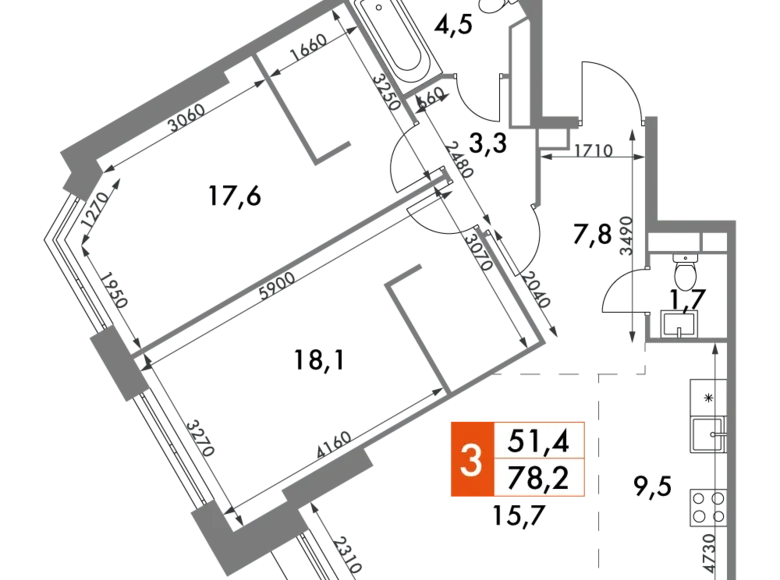 Apartamento 3 habitaciones 78 m² Konkovo District, Rusia