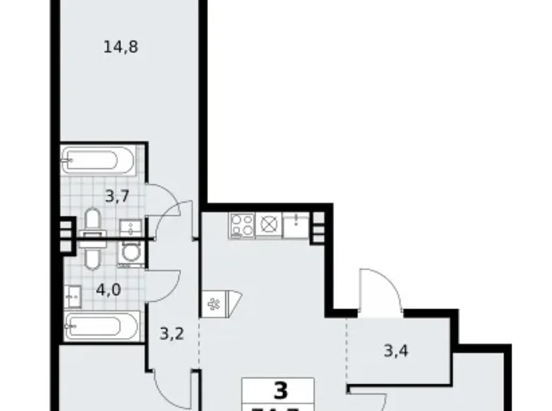 Квартира 3 комнаты 75 м² поселение Сосенское, Россия