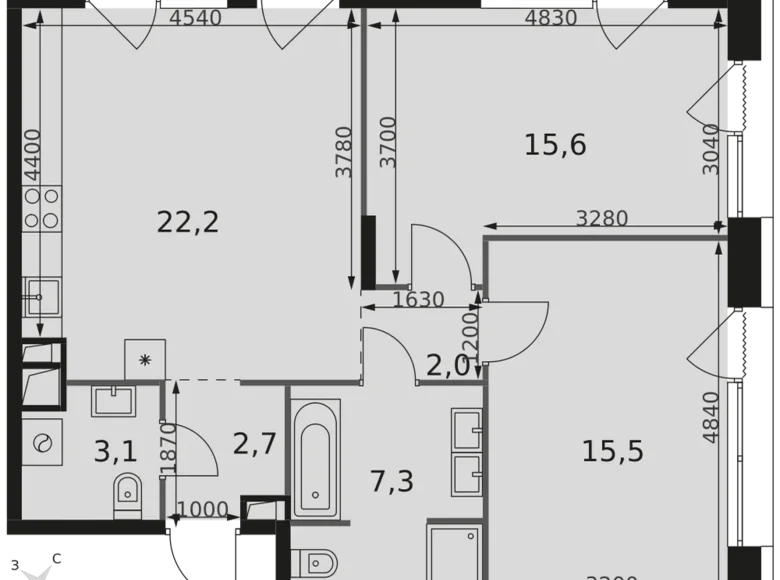 Квартира 2 комнаты 68 м² район Ростокино, Россия