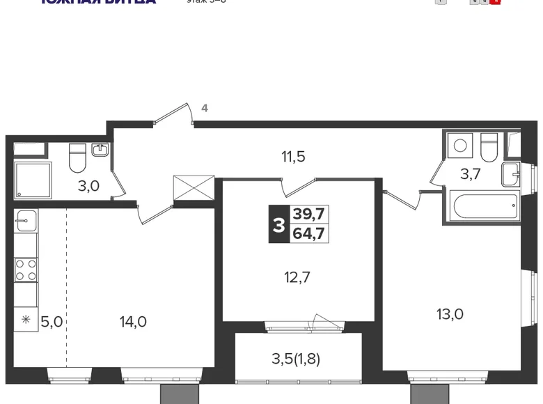 Wohnung 3 zimmer 64 m² Leninsky District, Russland