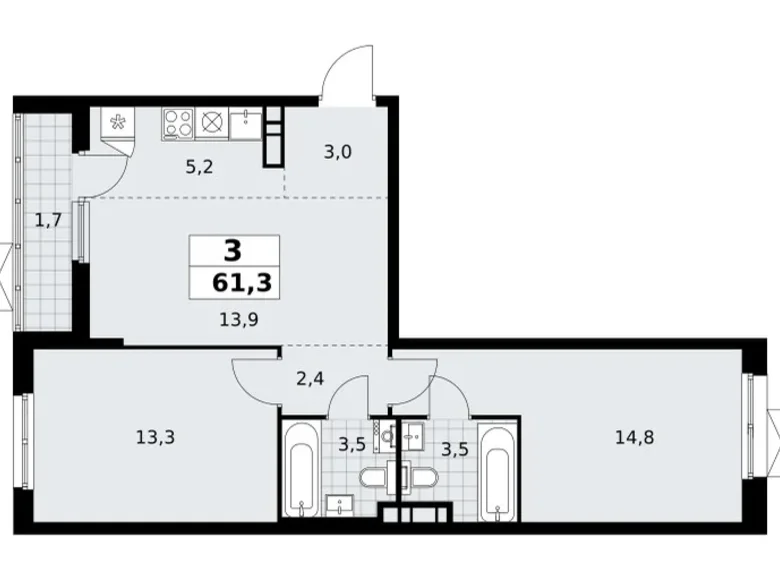 Apartamento 3 habitaciones 61 m² poselenie Sosenskoe, Rusia