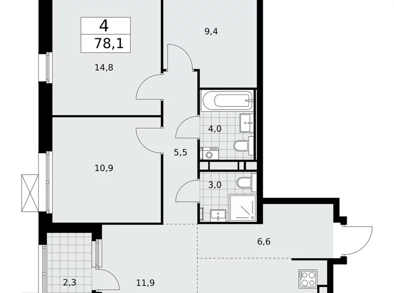 Apartamento 4 habitaciones 78 m² Moscú, Rusia