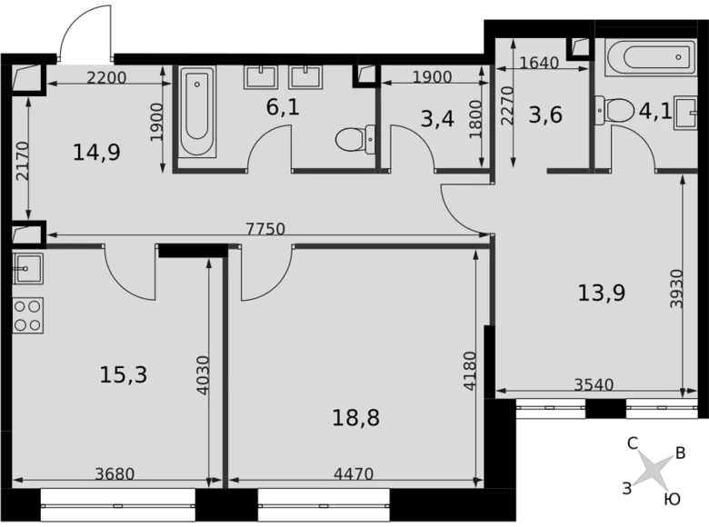 Apartamento 2 habitaciones 80 m² North-Western Administrative Okrug, Rusia