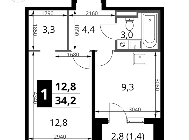 Mieszkanie 1 pokój 34 m² Sapronovo, Rosja