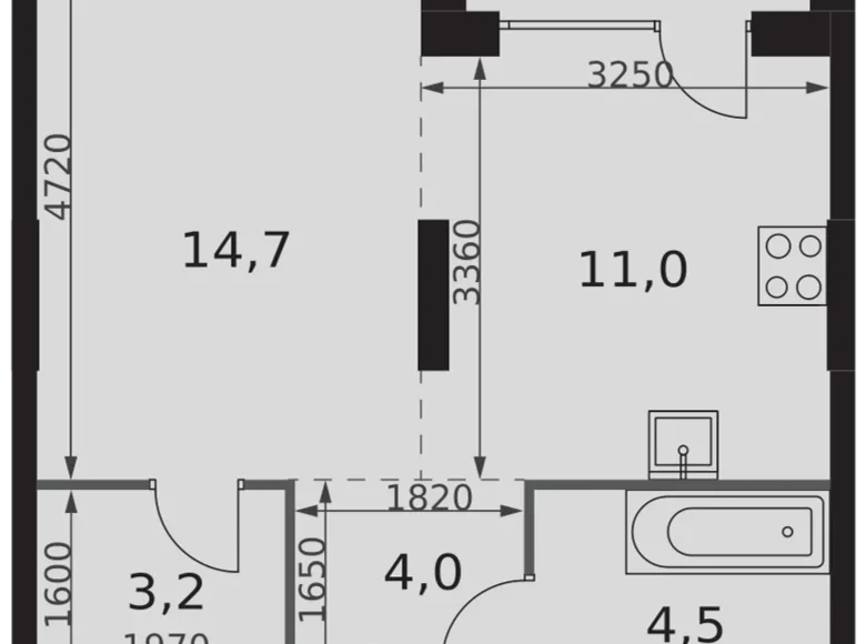 1 room apartment 39 m² North-Western Administrative Okrug, Russia