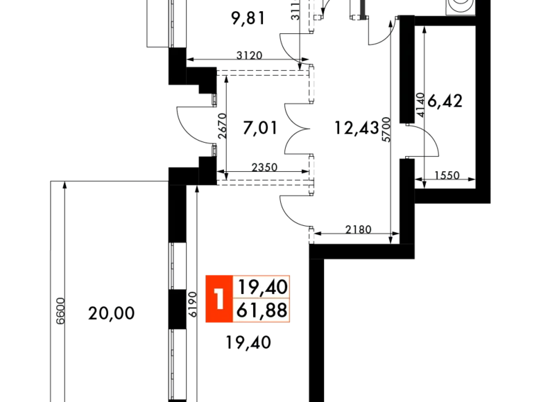 1 room apartment 62 m² Odincovskiy gorodskoy okrug, Russia