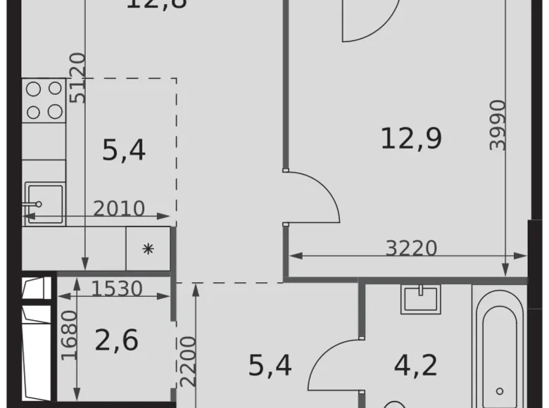 Mieszkanie 2 pokoi 47 m² North-Western Administrative Okrug, Rosja