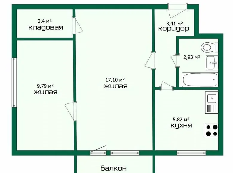 Apartamento 2 habitaciones 41 m² Baránavichi, Bielorrusia