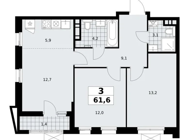 Appartement 3 chambres 62 m² poselenie Sosenskoe, Fédération de Russie