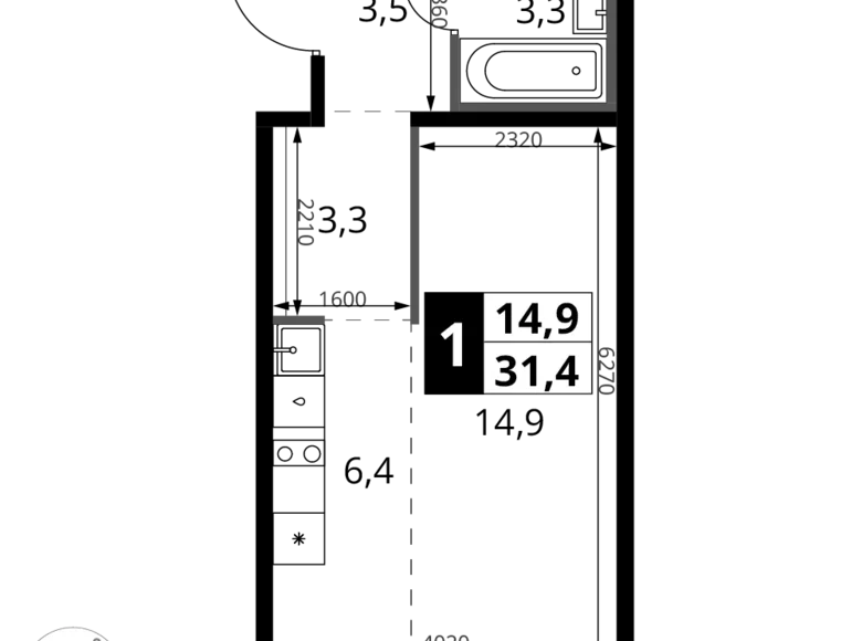 Kawalerka 1 pokój 31 m² Potapovo, Rosja