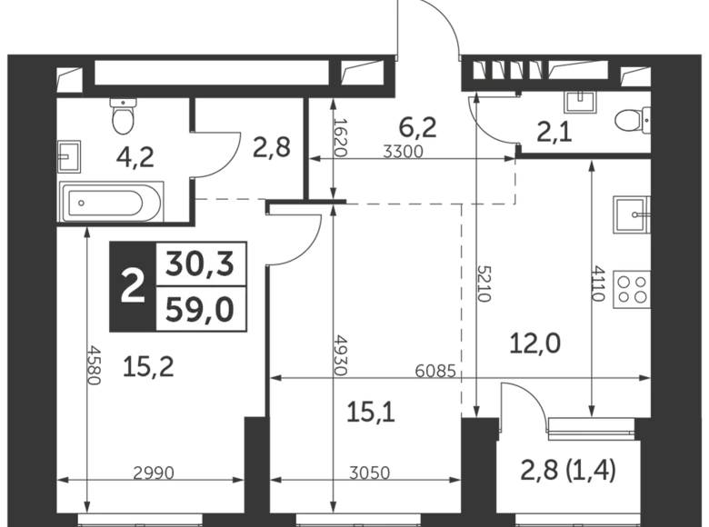 Квартира 2 комнаты 59 м² район Коньково, Россия