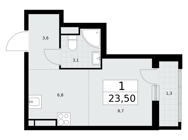 Apartamento 1 habitación 24 m² Postnikovo, Rusia