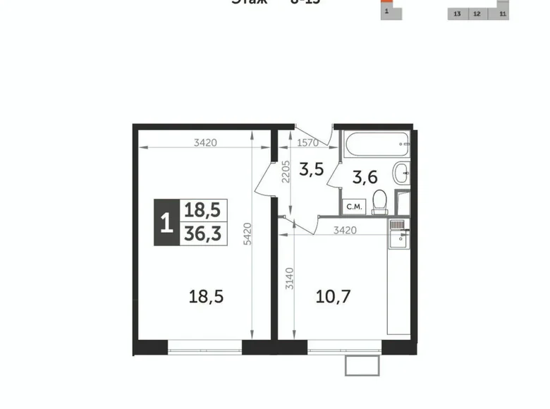 Appartement 1 chambre 36 m² Leninsky District, Russie