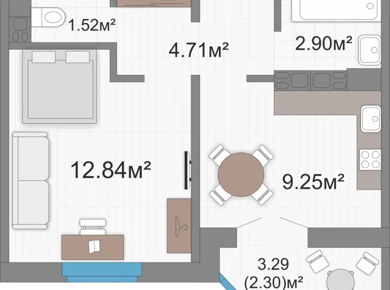 Квартира 1 комната 34 м² Вязань, Беларусь