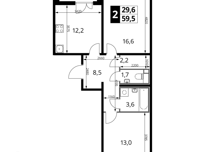 Mieszkanie 2 pokoi 60 m² Lubiercy, Rosja