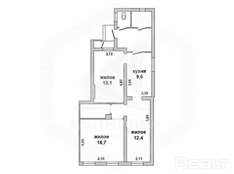 Квартира 3 комнаты 70 м² Брест, Беларусь