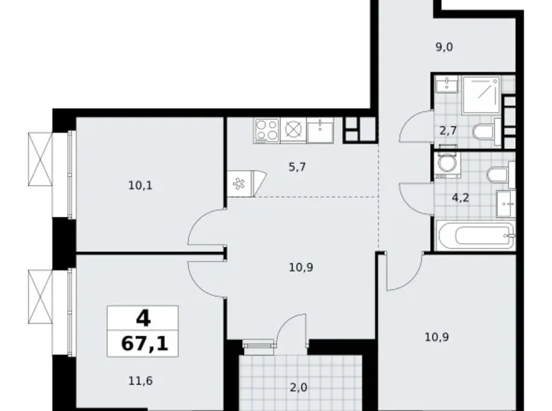 Appartement 4 chambres 67 m² poselenie Sosenskoe, Fédération de Russie