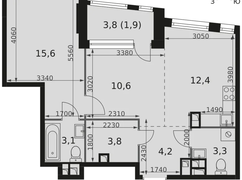 Apartamento 2 habitaciones 55 m² Moscú, Rusia