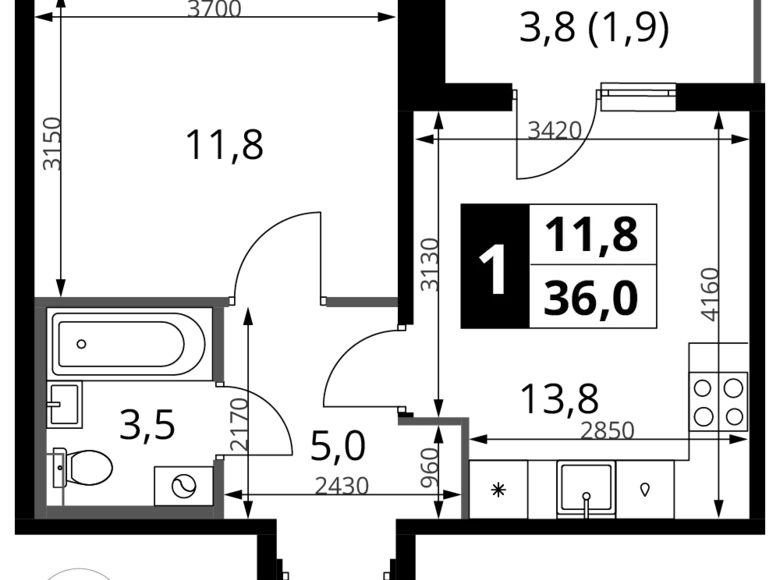 Mieszkanie 1 pokój 36 m² Chimki, Rosja