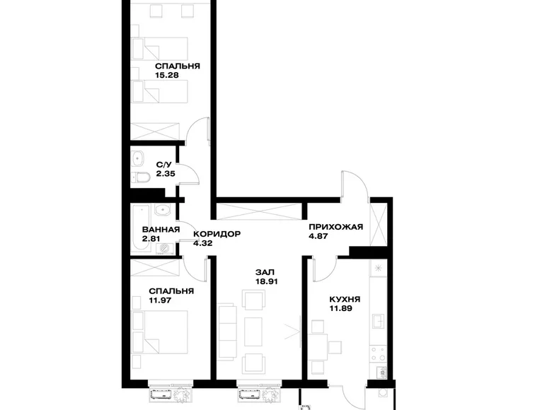 Квартира 3 комнаты 76 м² Ташкент, Узбекистан