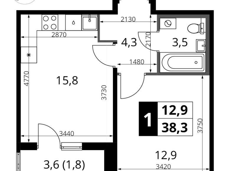 Appartement 1 chambre 38 m² Khimki, Fédération de Russie