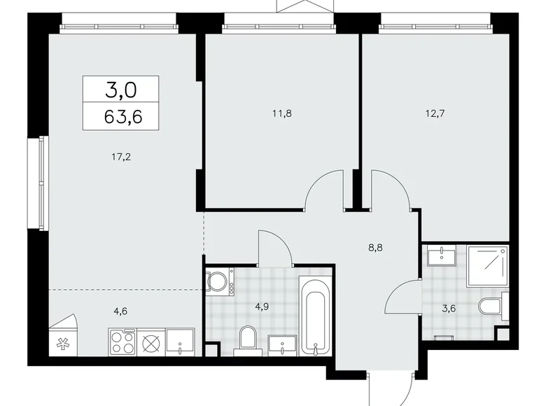 Wohnung 3 Zimmer 64 m² poselenie Sosenskoe, Russland