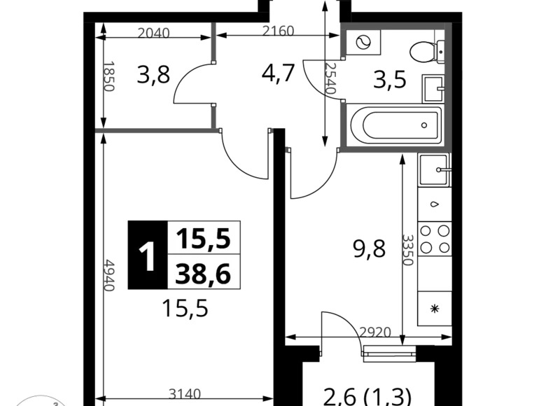 Mieszkanie 1 pokój 39 m² Potapovo, Rosja