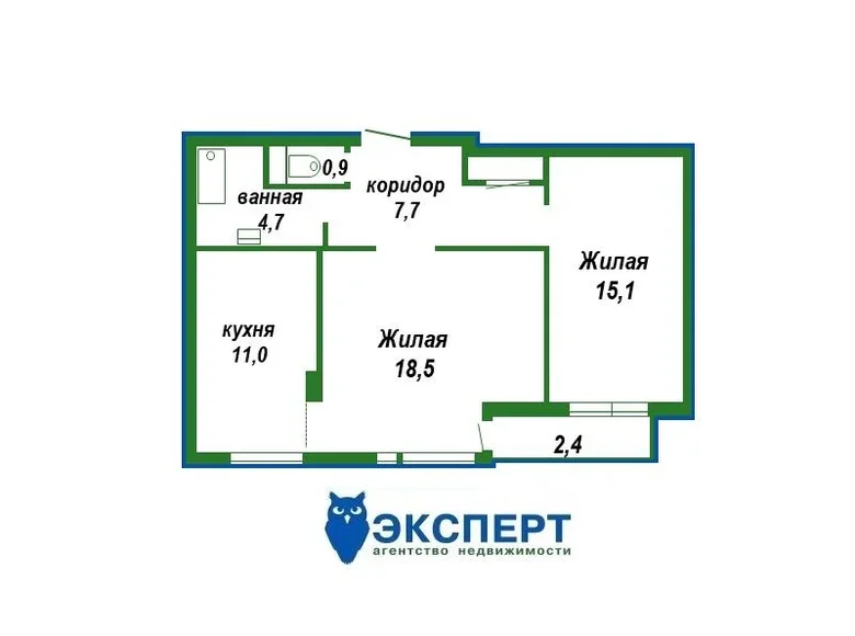2 room apartment 58 m² Minsk, Belarus