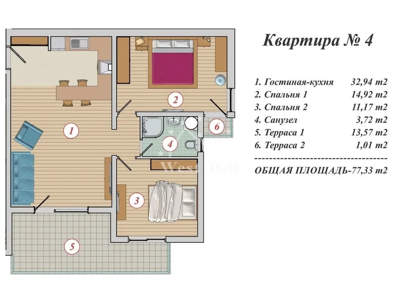 2 room apartment 77 m² Seoce, Montenegro