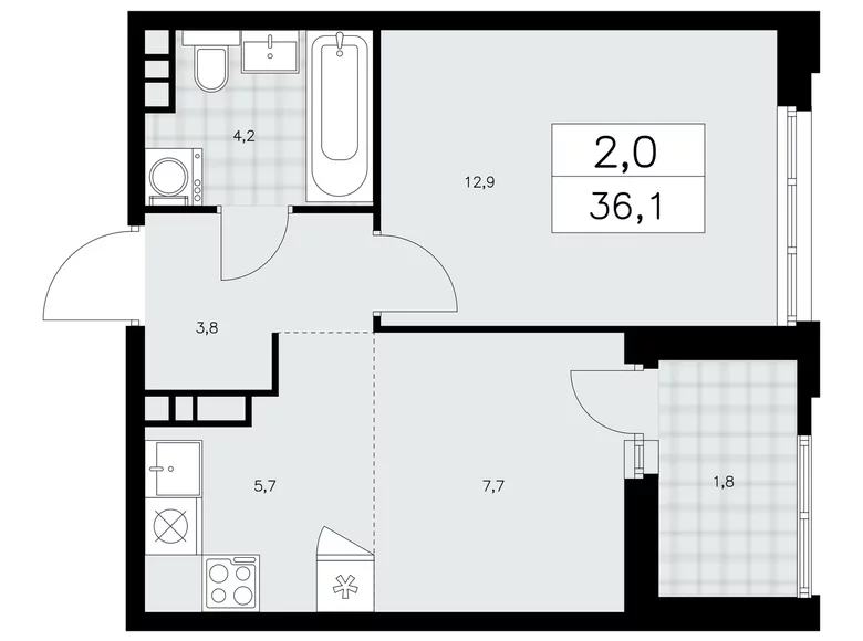 Appartement 2 chambres 36 m² poselenie Sosenskoe, Fédération de Russie