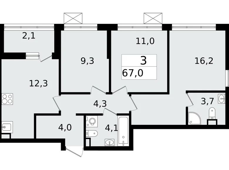 Mieszkanie 3 pokoi 67 m² Vsevolozhsk, Rosja