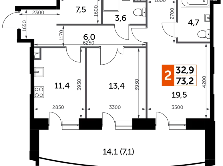 Квартира 2 комнаты 73 м² Северо-Западный административный округ, Россия